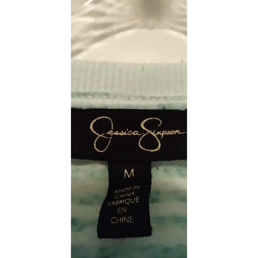 Jessica Simpson | Aqua Striped Flutter Sleeve Tank Top M - Picture 2 of 5